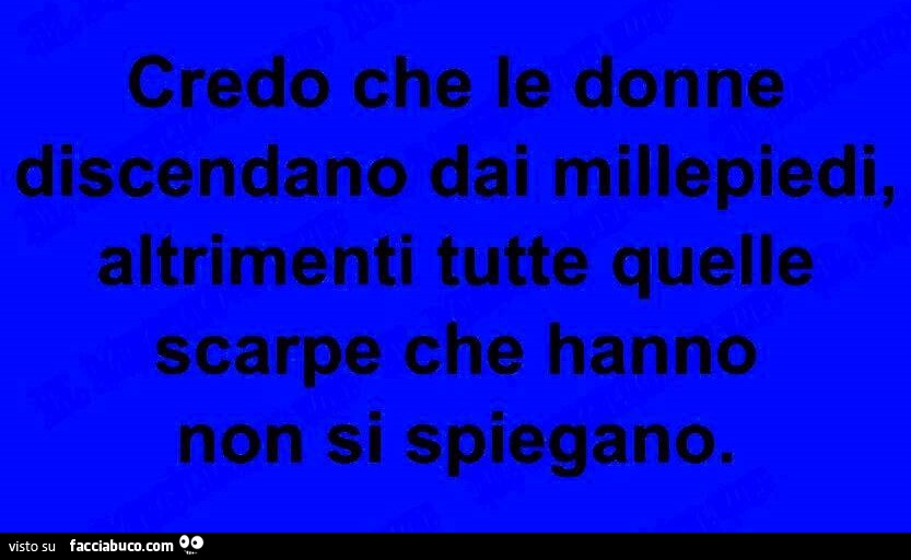 Credo che le donne discendano dai millepiedi, altrimenti tutte quelle scarpe che hanno non si spiegano