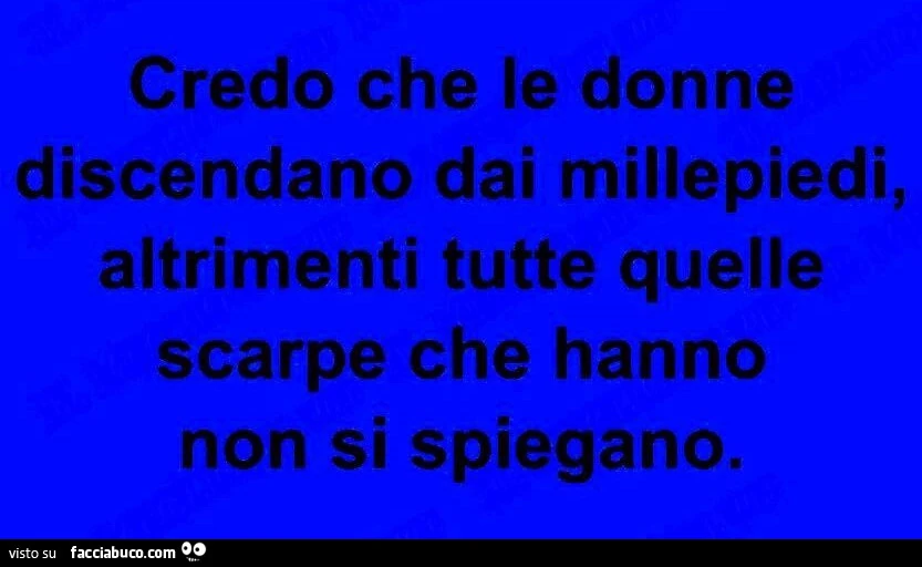 Credo che le donne discendano dai millepiedi, altrimenti tutte quelle scarpe che hanno non si spiegano
