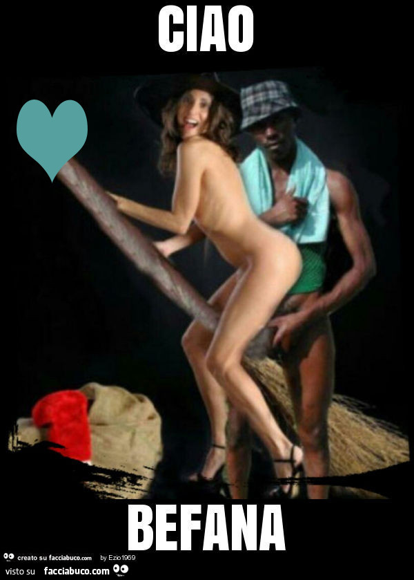 Ciao befana sul bastone del negro di whatsapp