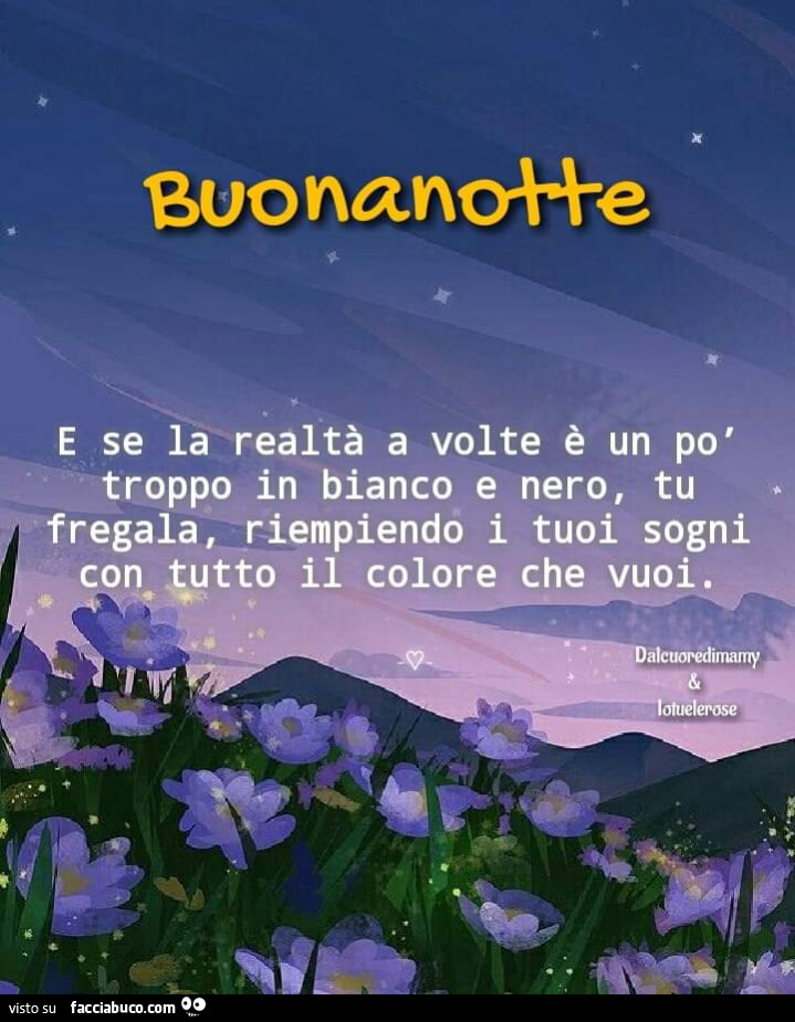 Buonanotte e se la realtà a volte è un po' troppo in bianco e nero, tu fregala, riempiendo i tuoi sogni con tutto il colore che vuoi