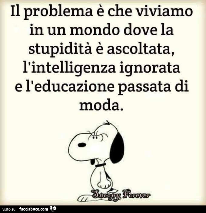 Il problema è che viviamo in un mondo dove la stupidità è ascoltata, l'intelligenza ignorata e l'educazione è passata di moda