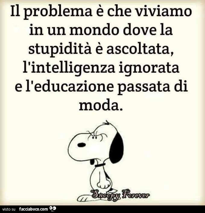 Il problema è che viviamo in un mondo dove la stupidità è ascoltata, l'intelligenza ignorata e l'educazione passata di moda