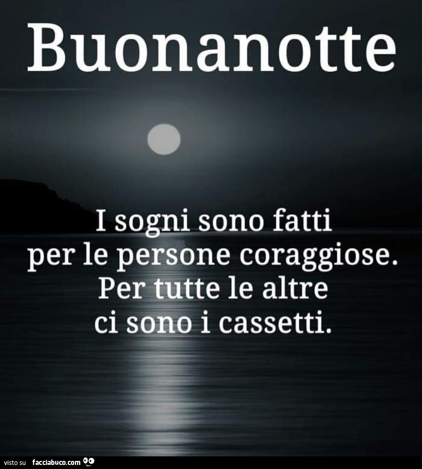 Buonanotte. I sogni sono fatti per le persone coraggiose. Per tutte le altre ci sono i cassetti