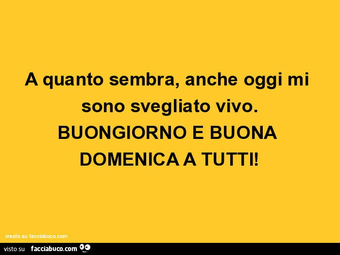 A quanto sembra, anche oggi mi sono svegliato vivo. Buongiorno e buona domenica a tutti