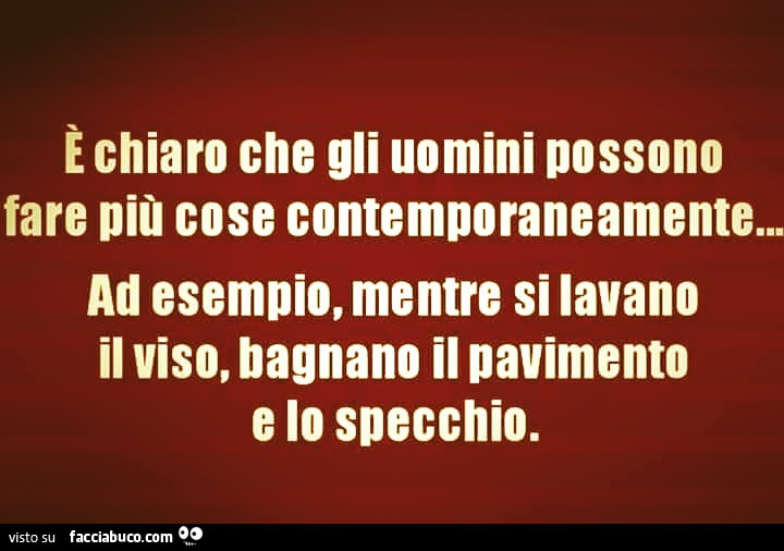 É chiaro che gli uomini possono fare più cose contemporaneamente… ad esempio, mentre si lavano il viso, bagnano il pavimento e lo specchio