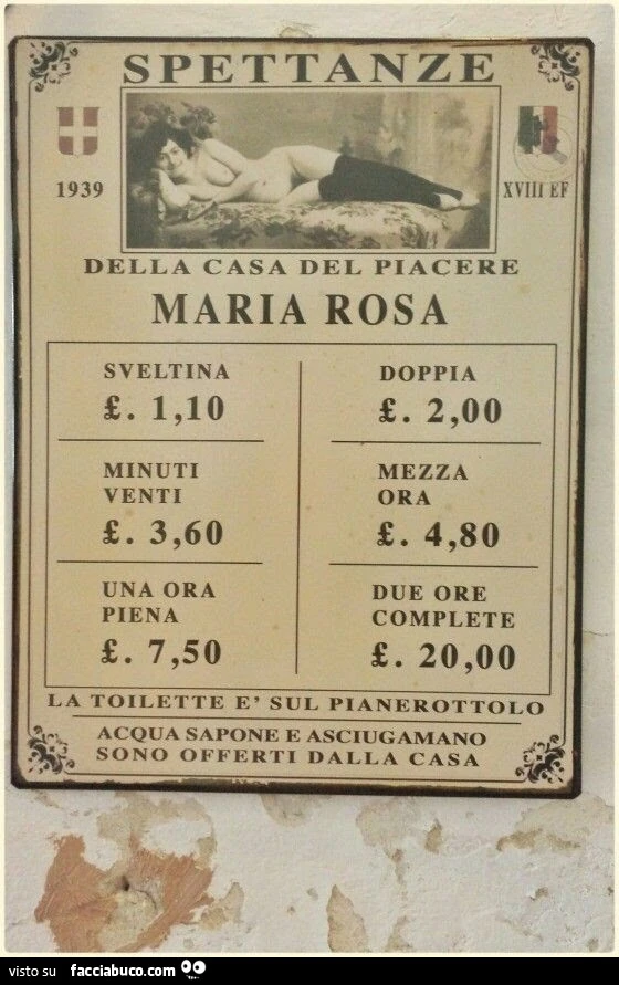 Spettanze della casa del piacere Maria Rosa