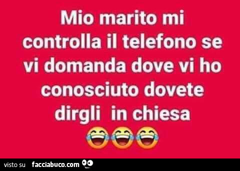 Mio marito mi controlla il telefono se vi domanda dove vi ho conosciuto dovete dirgli in chiesa